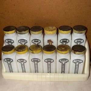 Vintage Griffith Milk Glass Spice Jars and Rack